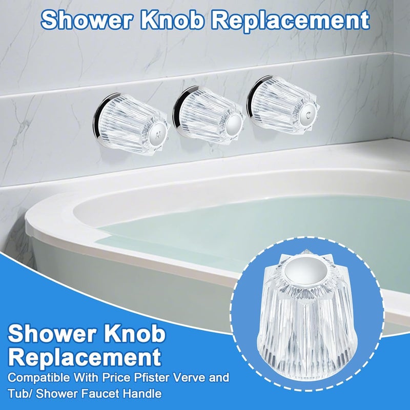 UCDETD Shower Knobs 3 Piece Replacement and Flange Base, Clear Acrylic Plastic Hot/Cold/Diverter Shower Knob Compatible with Price Pfister Contessa and Windsor Bathtub Shower Faucet Handle - Image 2